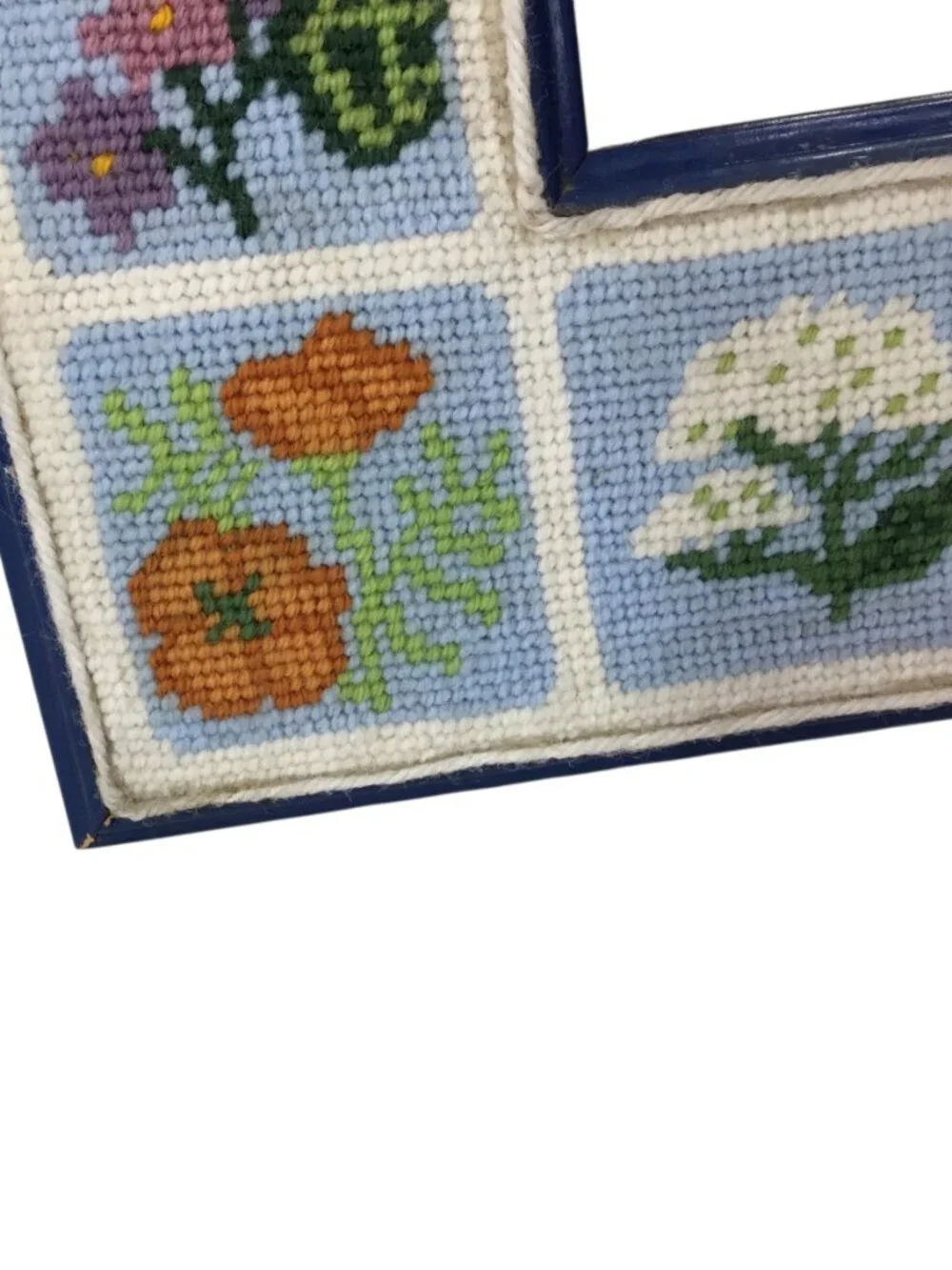 Vtg Finished Framed Needlepoint Wall Mirror Flowers Floral 23 x 16.5 Handmade